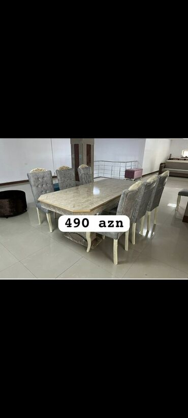 Masa və oturacaq dəstləri: Qonaq otağı üçün, Yeni, Açılmayan, Dördbucaq masa, 6 stul — 7