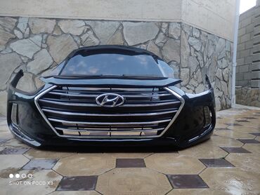 Бамперы: Передний Бампер Hyundai 2017 г., Б/у, цвет - Черный, Оригинал