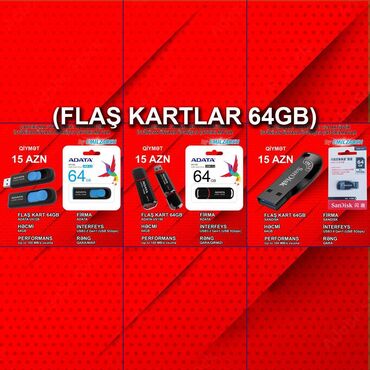 Digər kompüter aksesuarları: Flaş Kartlar (64GB) 🚚Metrolara və ünvana çatdırılma var, ❗ÖDƏNİŞLİDİR❗