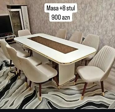 quxna stolu: 1.Masa + 8 stul – 900 AZN Zərif dizaynlı yemək otağı dəsti: - — 1