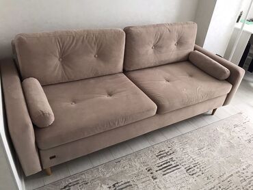 ткань отрез: Прямой диван, цвет - Бежевый, Б/у