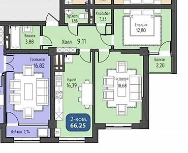 Продажа квартир: 2 комнаты, 66 м², 10 этаж — 1