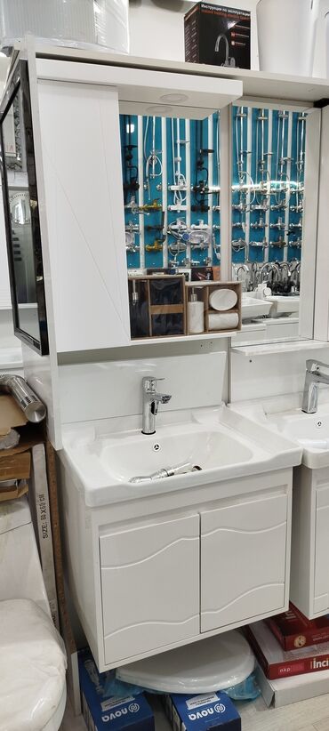 Hamam mebeli dəsti – lavabo, şkaf və güzgü paneli - Rəng: ağ - Üst