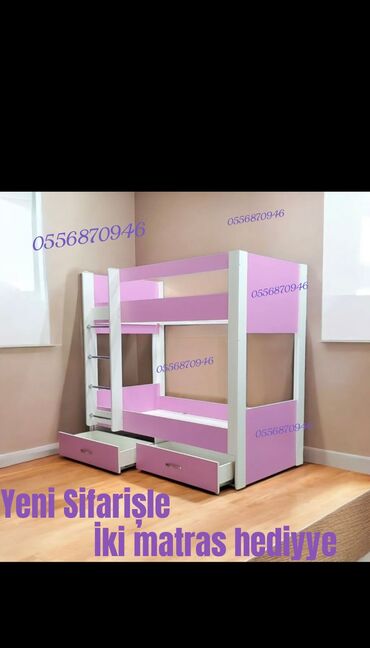 İkimərtəbəli uşaq çarpayıları: Oğlan və qız üçün, Yeni, Çarpayı, Matras ilə, Siyirməli, Laminat — 3