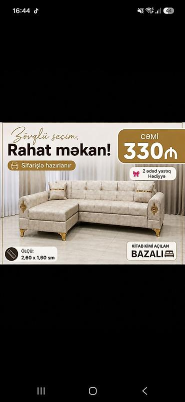 divan temizleyen aparat: Bazalı, kitab kimi açılan künc divan dəsti - Ölçü: 2,60 x 1,60 sm - — 1