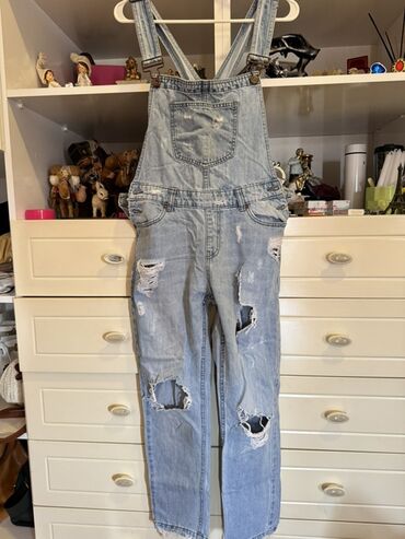 sort: Açıq mavi rəngli denim kombinezon - Model: klassik bib-overall kəsimi