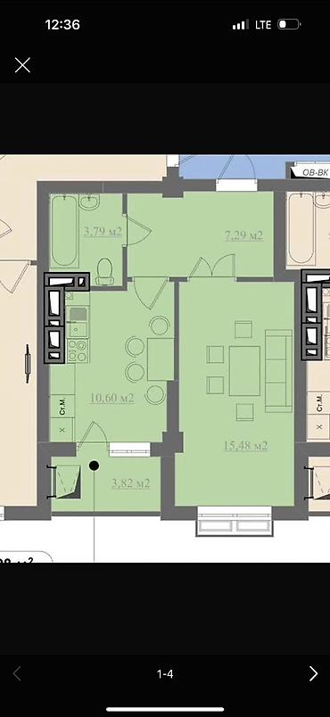 аламидин 1 квартиры: 1 комната, 42 м², Технопарк Элитка, 6 этаж, ПСО (под самоотделку) — 3