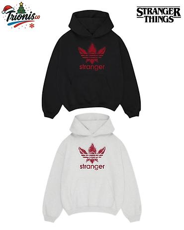 stranger thinks: Stranger Things temalı kapüşonlu hoodie - Modellər: qara və boz — 1