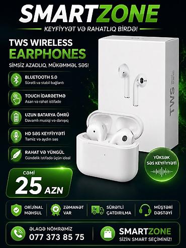bluetooth qulağlığ: Yeni Simsiz (Bluetooth) Qulaqcıqlar, Apple, rəng - Ağ — 1