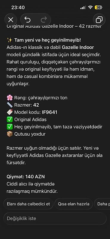 Ayaqqabılar: Original Adidas Gazelle Indoor – 42 razmer • Model: Gazelle Indoor — 1