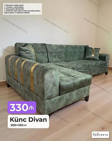 Ev üçün mebel: Künc Divan – 260×160 sm - Açılan, bazalı mexanizm: Yataq funksiyası — 1