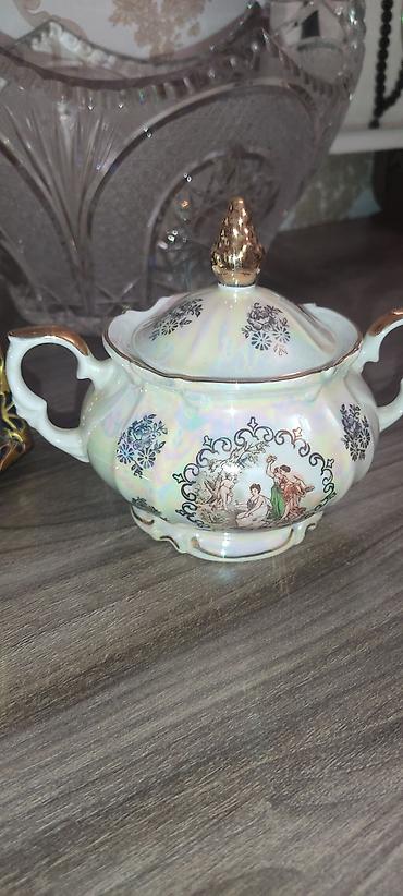 samovar 10 litr: Kofenni set 6 nəlbəki 6 fincan, süt qabı, çaynik və pesok qabı — 7