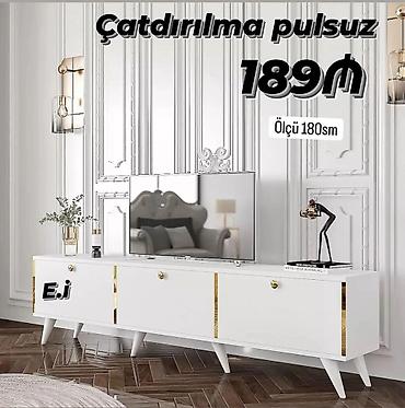 tv stent: Ağ rəngli TV tumbası – ölçü: 180 sm Qiymət: 189₼ Çatdırılma pulsuz — 1