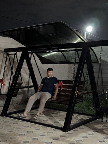 Садовые качели: Садовые качели Металл, Со спинкой, С крышей — 8