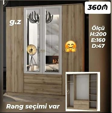 siyirmeli skaf: Yeni, 4 qapılı, Güzgülü, Rəngli, Açılan, Düz dolab — 1