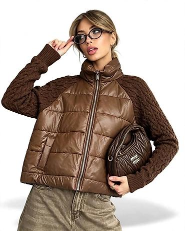ivko sweaters: Ženska jakna sa kombinacijom prošivenog tela i pletenih rukava - — 2