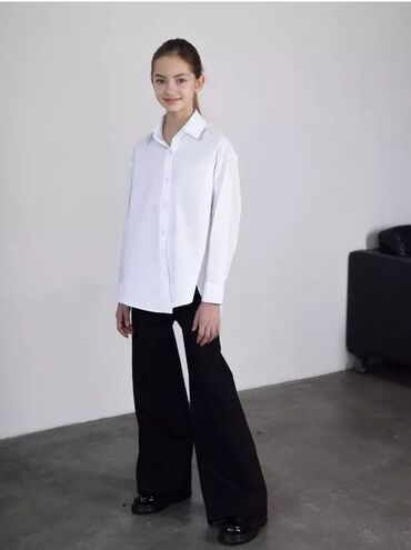 белый рубашка: Блузка, Классикалык модель, Пахта, Solid print, Узартылган модель