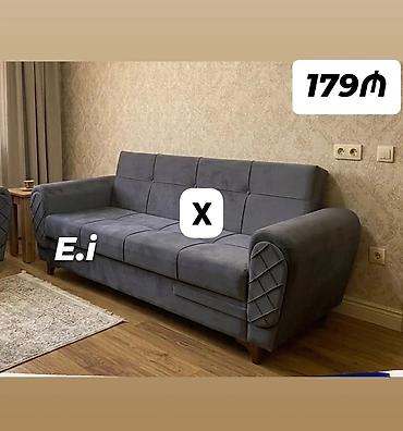Диваны: Mebel: Qrafit-boz rəngdə üç yerlik divan - Yumşaq, toxuması zərif — 1