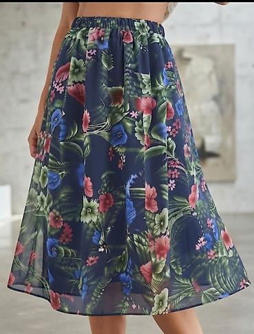 suknja l: Ženska suknja sa floralnim printom - Kroj: midi dužina, A-kroj koji — 1