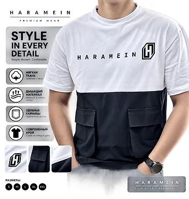 этно кийим: Футболка HARAMЕIN Premium Wear - Двухцветный дизайн: верх – белый — 1