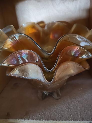 şamdanlar: Qızılı-şamlı rəng çalarlarında dekorativ şüşə qabaq/bowl - Material — 1