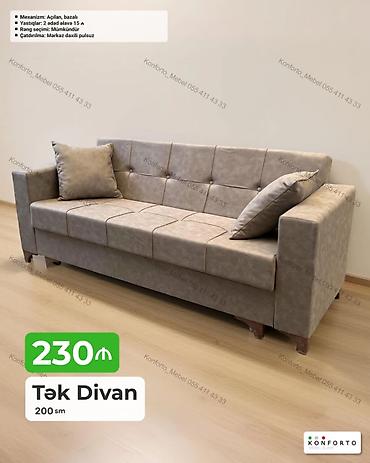 Tək divan – 200 sm - Mexanizm: açılan, bazalı (yataq funksiyalı) -
