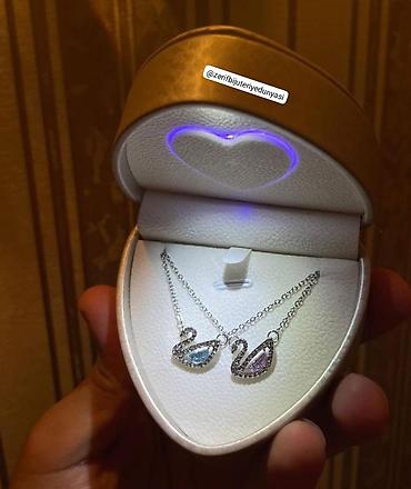 bijuteriyalar instagram: Gümüş rəngli zəncirli boyunbağı dəsti – qu quşu formalı iki asqı ilə — 1