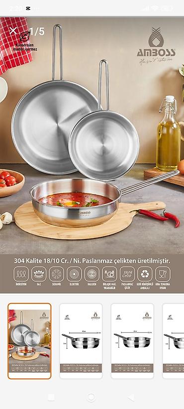 Qab-qacaq və mətbəx ləvazimatları: Tava, rəng - Gümüşü, Paslanmayan polad, Türkiyə — 1