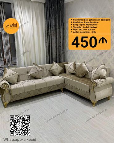 Divanlar: Künc divan, Yeni, Açılan, Bazasız, Vеlur parça, Şəhərdaxili pulsuz çatdırılma