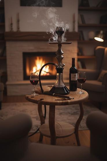 Журнальные столы: Столик для кальяна из натурального дерева - Функциональный круглый — 2