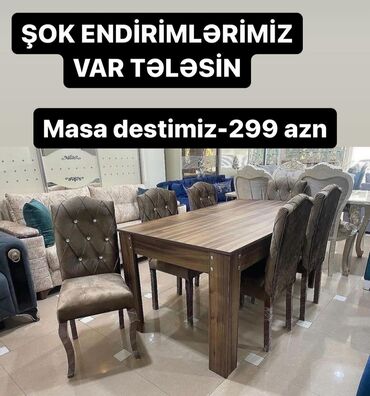 mebel stullar: Qonaq otağı üçün, Yeni, Açılmayan, Dördbucaq masa, 6 stul, Azərbaycan