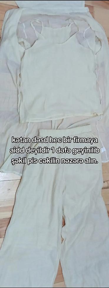 gen: Kətan dəst – krem/açıq bej rəngdə, nazik və nəfəsalan parçadan — 1