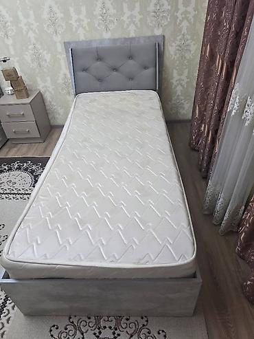 study table: Односпальная кровать с мягким изголовьем и выдвижными ящиками, Б/У - — 1