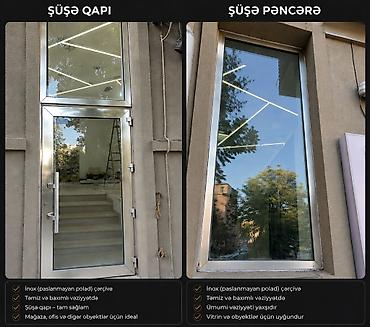 Şüşə qapı və şüşə pəncərə komplekti - Material: inox (paslanmayan lalafo.az -da Şüşə qapı və şüşə pəncərə komplekti - Material: inox (paslanmayan