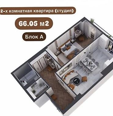 коновалов сад бишкек: 2 комнаты, 66 м², Кок-Жар мкр Элитка, 13 этаж, ПСО (под самоотделку) — 3