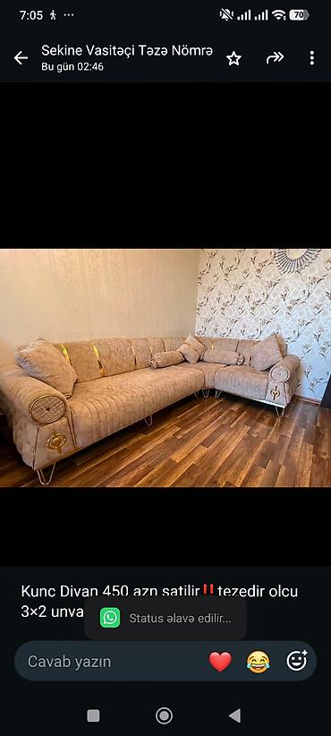 Kunc Divan 450 azn satilir‼️tezedir olcu 3×2 unvan zig yolu i0500