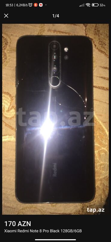 knopkali telefonlar: Xiaomi Redmi Note 8 Pro, 128 GB, rəng - Qara, 
 Face ID