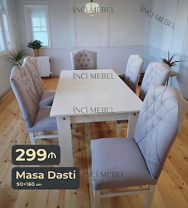 Qonaq otağı üçün, Yeni, Açılmayan, Dördbucaq masa, 6 stul