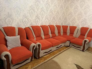 Künc divan dəsti – böyük ölçülü, L formalı - Rəng: narıncı-bej