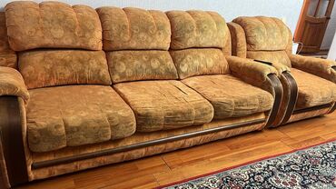 кожаный диван: Гарнитур для зала, Кресло, Диван, Б/у