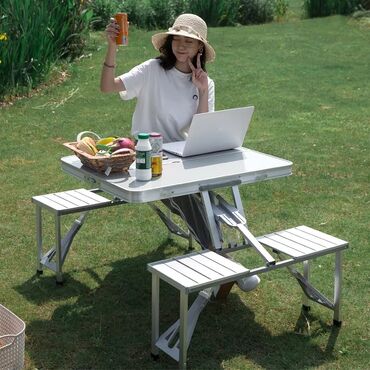 acilib yigilan stul: Piknik masası Açilib yiğilan çomadan şekilinde daşina bilen 4