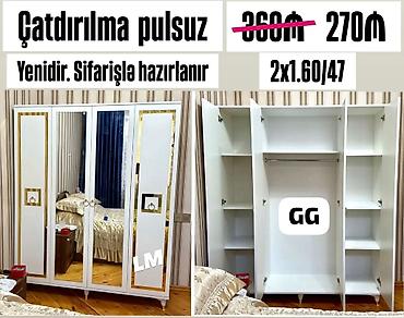Üç qapılı paltar şkafı – ağ rəngdə, qızılı dekorlu. Orta hissədə 2 lalafo.az -da Üç qapılı paltar şkafı – ağ rəngdə, qızılı dekorlu. Orta hissədə 2