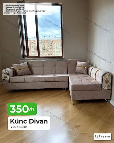 Диваны: Künc Divan – 260×160 sm - Mexanizm: açılan, bazalı (yataq funksiyalı — 1