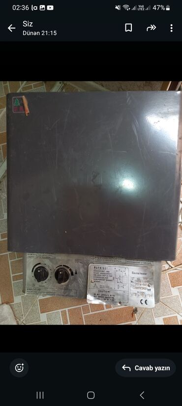 işlənmiş soyuducu alıram: Məhsul: Elektrik sauna sobası (Sauna heater) Texniki xüsusiyyətlər və