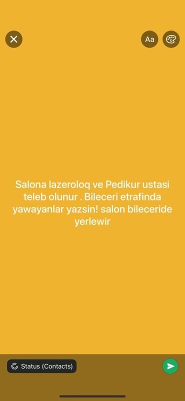 yeni iş elani: VAKANSİYA: Gözəllik salonuna lazeroloq və pedikür ustası tələb olunur