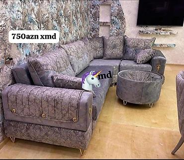 divan modelleri ve qiymetleri: Künc divan dəsti - Rəng: boz-bənövşəyi tonlarda, teksturalı parça - — 1