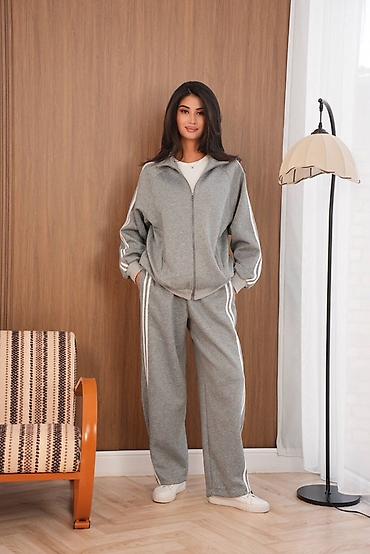 nike tech flecce: Спортивный костюм женский, серый меланж - Комплект из двух предметов — 1