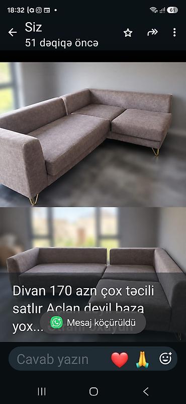 ev ve bag: Künc divan - Model: L‑şəkilli künc divan - Rəng: boz - Material — 1