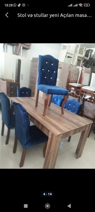Masa və oturacaq dəstləri: Qonaq otağı üçün, Yeni, Açılmayan, Dördbucaq masa, 6 stul — 5