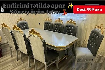 ucuz masalar: Qonaq otağı üçün, Yeni, Açılmayan, Dördbucaq masa, 8 stul — 1